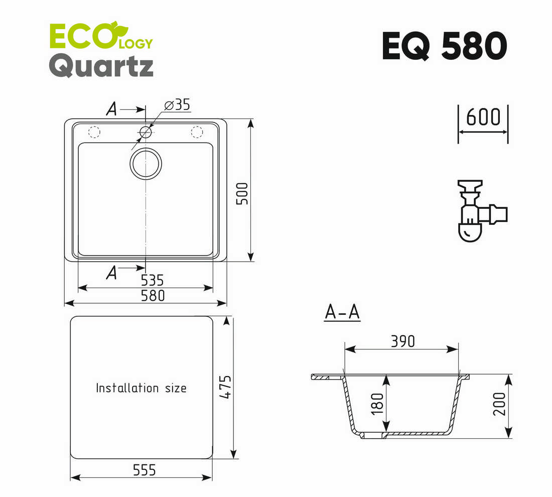 Кухонная мойка Ecology Quartz EQ-580 Кухонная мойка Ecology Quartz EQ-580