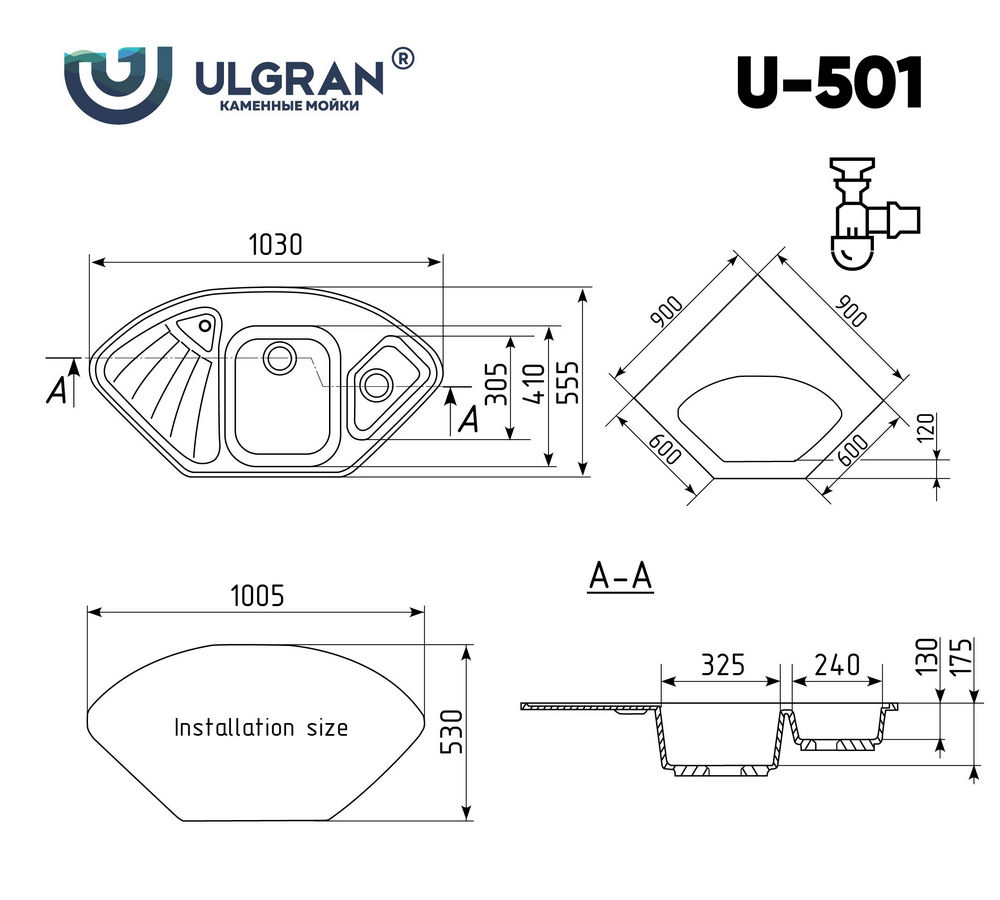 Кухонная мойка ULGRAN U-501 Кухонная мойка ULGRAN U-501