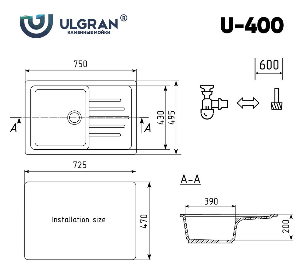 Кухонная мойка ULGRAN U-400