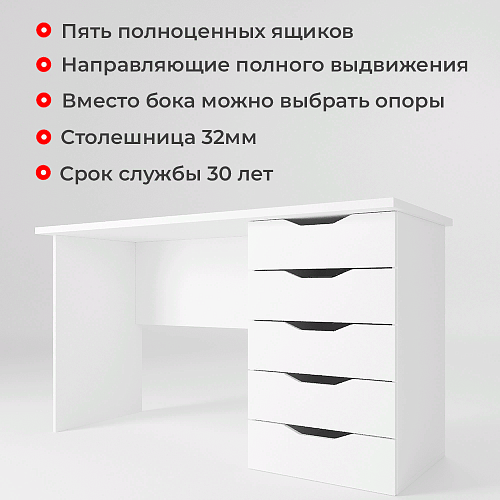 СТ1416 Т1/Е Письменный стол 1416 мм тумба пять ящиков  СТ1416 Т1/Е Письменный стол 1416 мм тумба пять ящиков