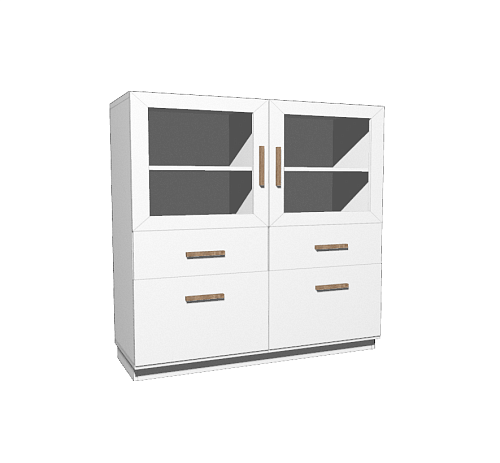 Тумба многофункциональная "Мария" большая с двумя стеклянными дверями и четырьмя ящиками 