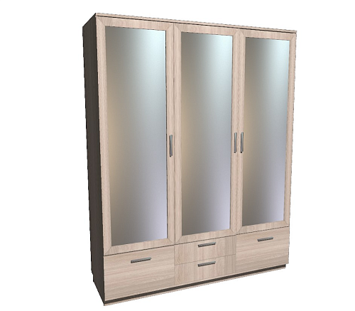 Шкаф трёхстворчатый с четырьмя ящиками и зеркалами 1716 