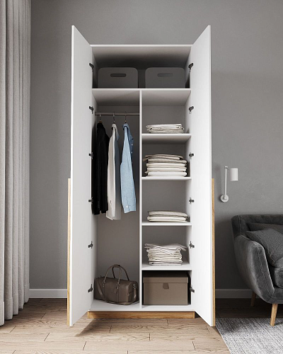 Шкаф двустворчатый с перегородкой и зеркалом 