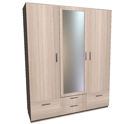 Шкаф трёхстворчатый с четырьмя ящиками и зеркалом 1716 