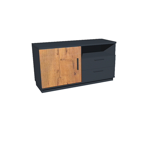 Тумба для ТВ с нишей, дверью и двумя ящиками Антрацит/Бунратти 
