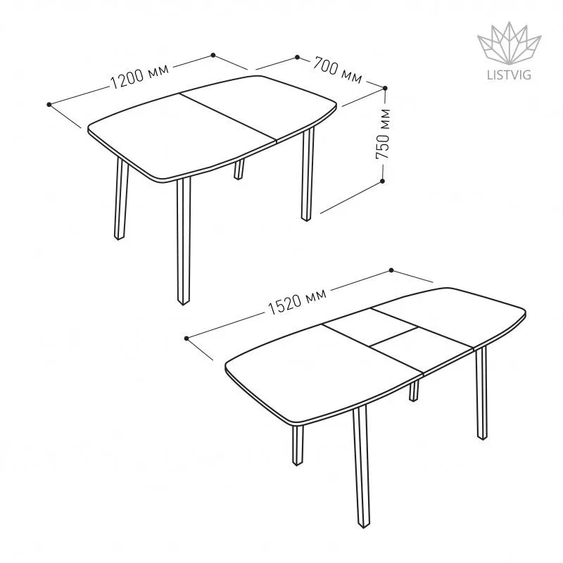 ЛИОН стол раздвижной 1200(1520) х 750 х 700